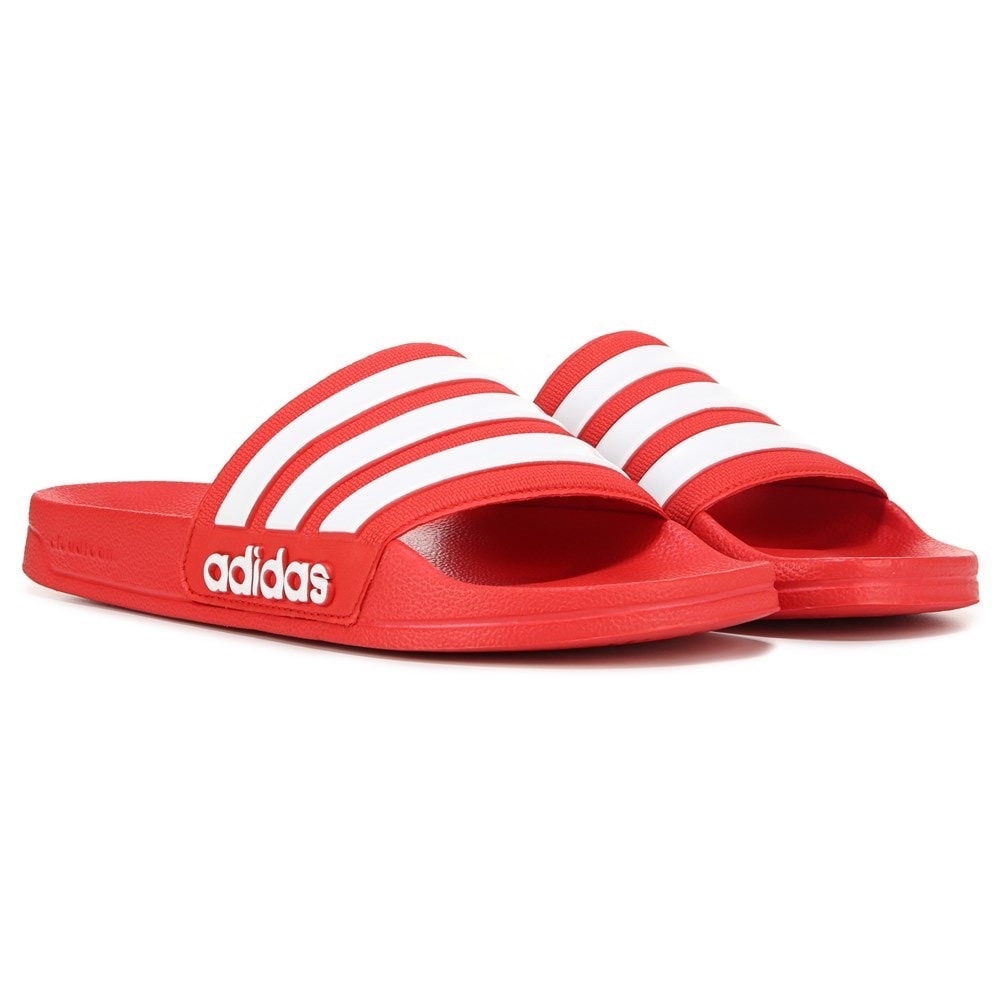 Adidas Red and White Stripe Slip On Slides Sandals